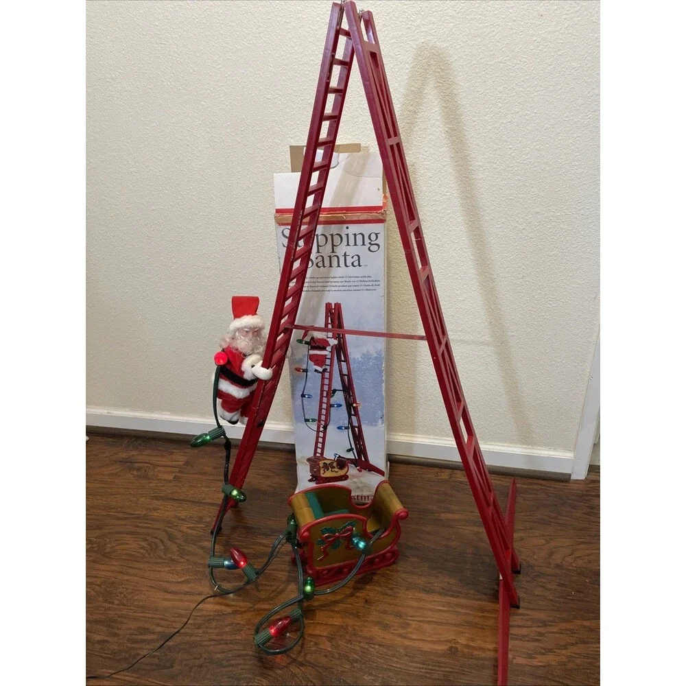 Vintage Mr. Christmas Stepping Santa Climbing Ladder Lights Plays 15 Carols